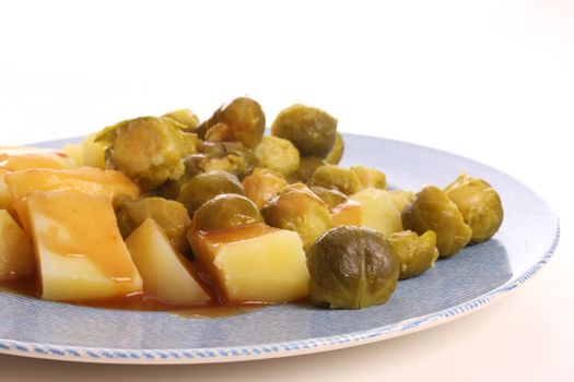 Brussels sprouts in a studio setting over white