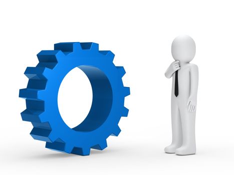 Business man with tie blue mechanical gear