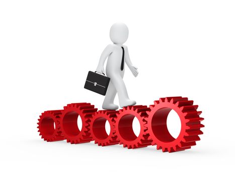 businessman with briefcase go on red gear