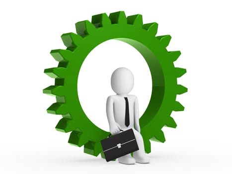 Businesman with briefcase sitting in green gear
