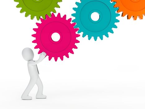 businessman with tie hold colorful mechanic gear