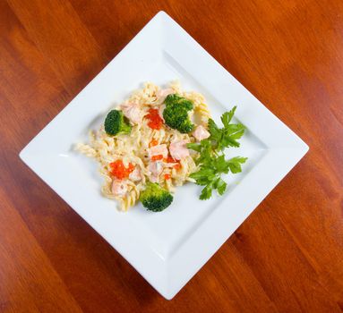 The Italian paste  with vegetable on a plate