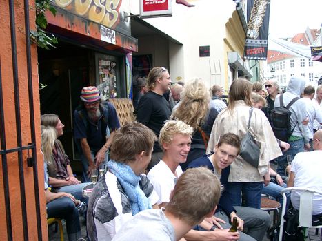 View of people during the street concert in Copenhagen, September 2008.