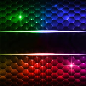 abstract multicolored background with hexagons, lights and text space