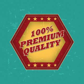 100 percentages premium quality - retro style hexagon label with text and stars, business concept