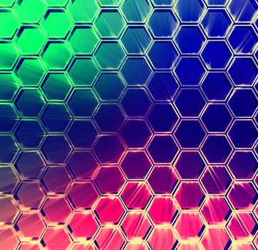 abstract multicolored background with shining hexagons and lights
