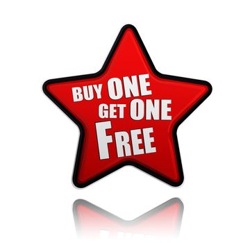 buy one get one free button - 3d red star banner with white text, business concept