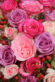 Bridal roses, wedding decorations in purple and pink