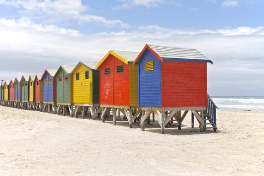 Row of painted beach huts in Cape Town, South Africa