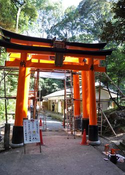 The Tori gates at Fushimi Inari Shrine in Kyoto, Japan. 