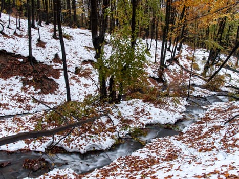 The first chance of snow in the mountains autumn season - Bieszczady Poland