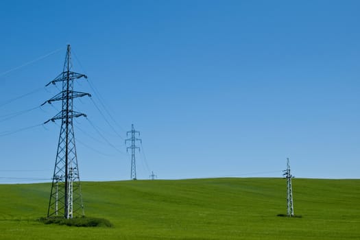 Electric pylons in Slovakia in the Rye