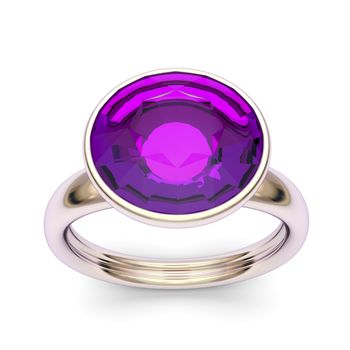 Rose gold ring with big purple diamond
