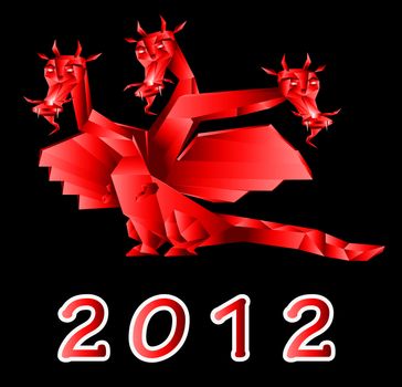 Fantastic dragon a symbol 2012 new years on black background