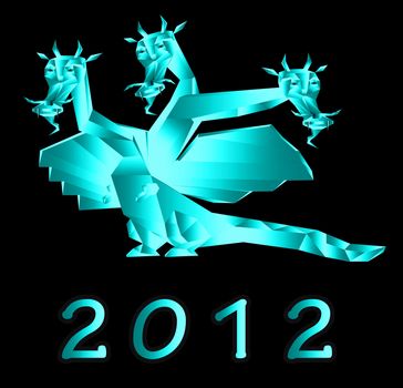 Fantastic dragon a symbol 2012 new years on black background