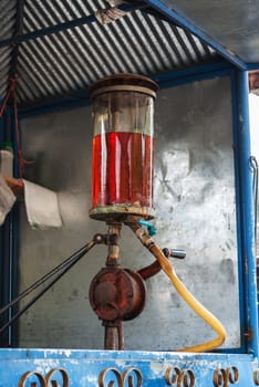 In the countryside of Thailand, some place doesn't have electrical power, so people use this kind of gas station.