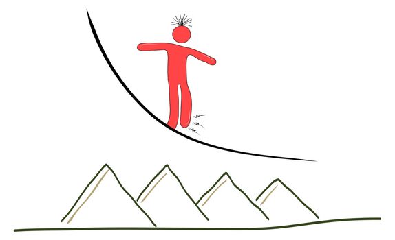 drawing walking a tightrope, seeking balance