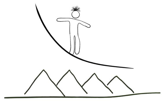 drawing walking a tightrope, seeking balance