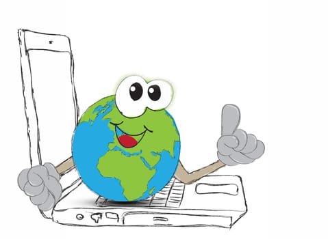 drawing An Earth globe as the world on your laptop computer keyboard