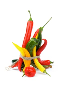 Bunch of Various Chili Peppers with Red Habanero, Green Jalapeño, Yellow Santa Fee, Green and Red Peppers isolated on white background