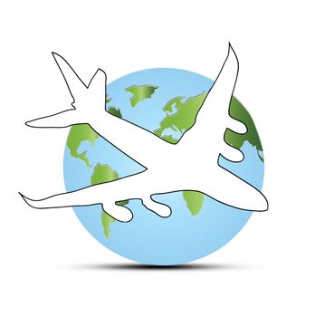 World travel concept: the Earth and a plane