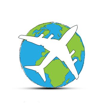 World travel concept: the Earth and a plane