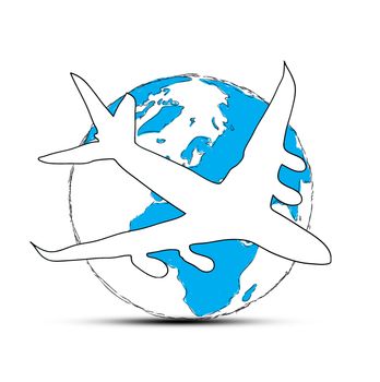 World travel concept: the Earth and a plane