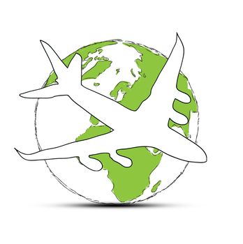 World travel concept: the Earth and a plane