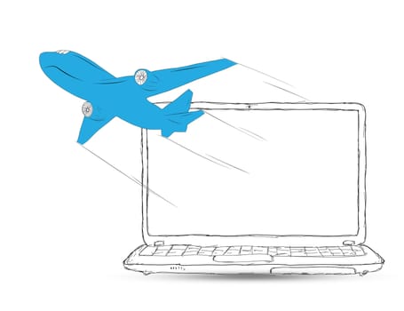 drawing The plane takes off from the laptop monitor