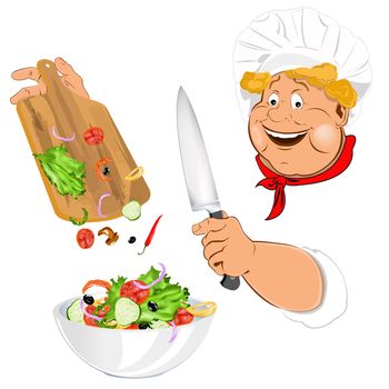 Funny Chef and fresh vegetable salad for vegetarian Gourmet