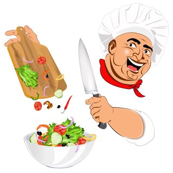 Funny Chef and fresh vegetable salad for vegetarian Gourmet