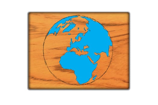 draw  Sign world map on wood