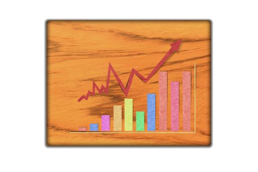 Graph icon on wood background and textured