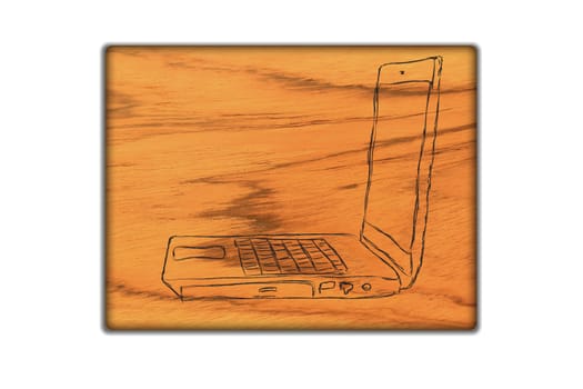 laptop symbol  on   wood background.