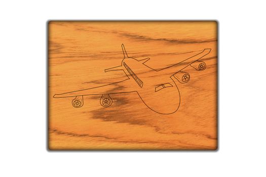 Airplane Sign icon on wood texture and background