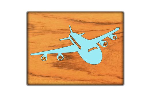 Airplane Sign icon on wood texture and background