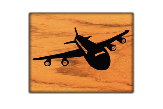 Airplane Sign icon on wood texture and background