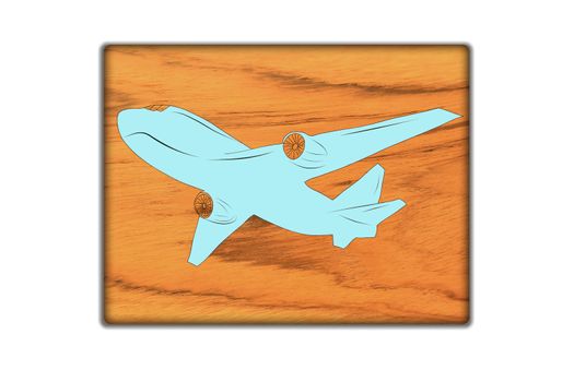 Airplane Sign icon on wood texture and background