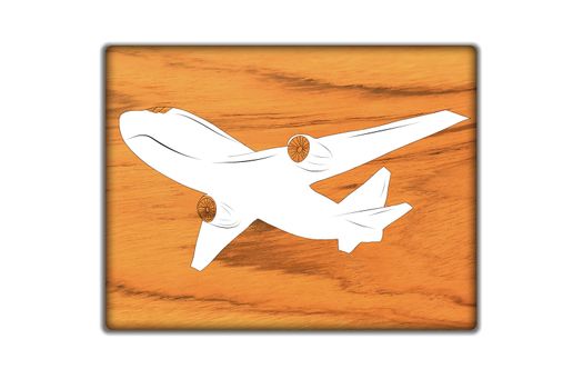 Airplane Sign icon on wood texture and background