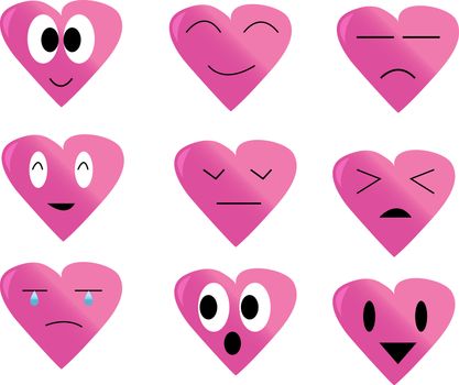 Collection of red hearts(happy, calm, upset, shocked)