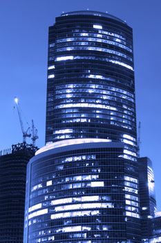 Russia City Modern skyscrapers in Moscow at sunset