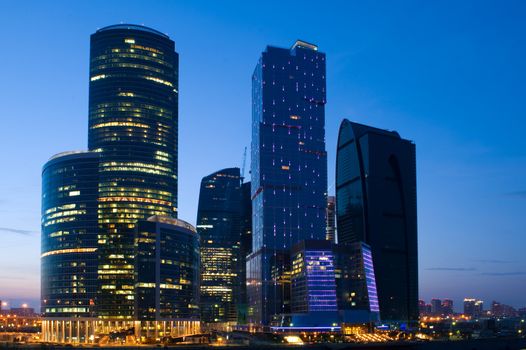 Russia City Modern skyscrapers in Moscow at sunset