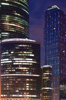 Russia City Modern skyscrapers in Moscow at sunset