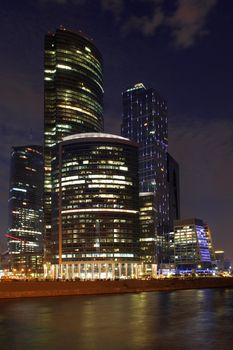 Russia City Modern skyscrapers in Moscow at sunset