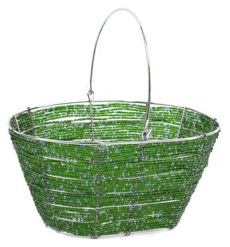 Basket made from wire string and glass beads