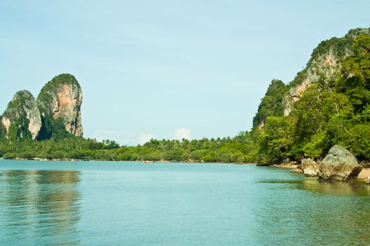 A view of the sea to the mountains of Krabi Province, southern Thailand.