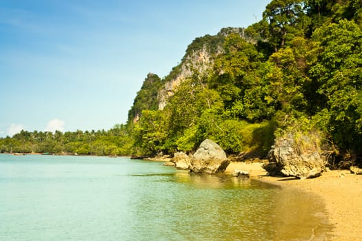 A view of the sea to the mountains of Krabi Province, southern Thailand.