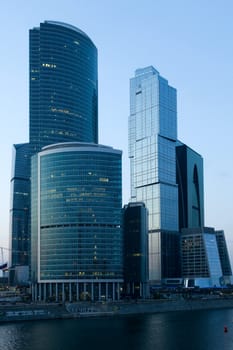 Russia City Modern skyscrapers in Moscow at a evening