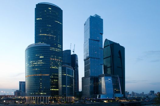 Russia City Modern skyscrapers in Moscow at a evening
