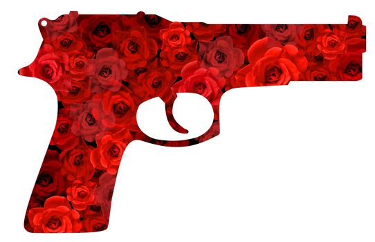 Gun with red flowers as the texture